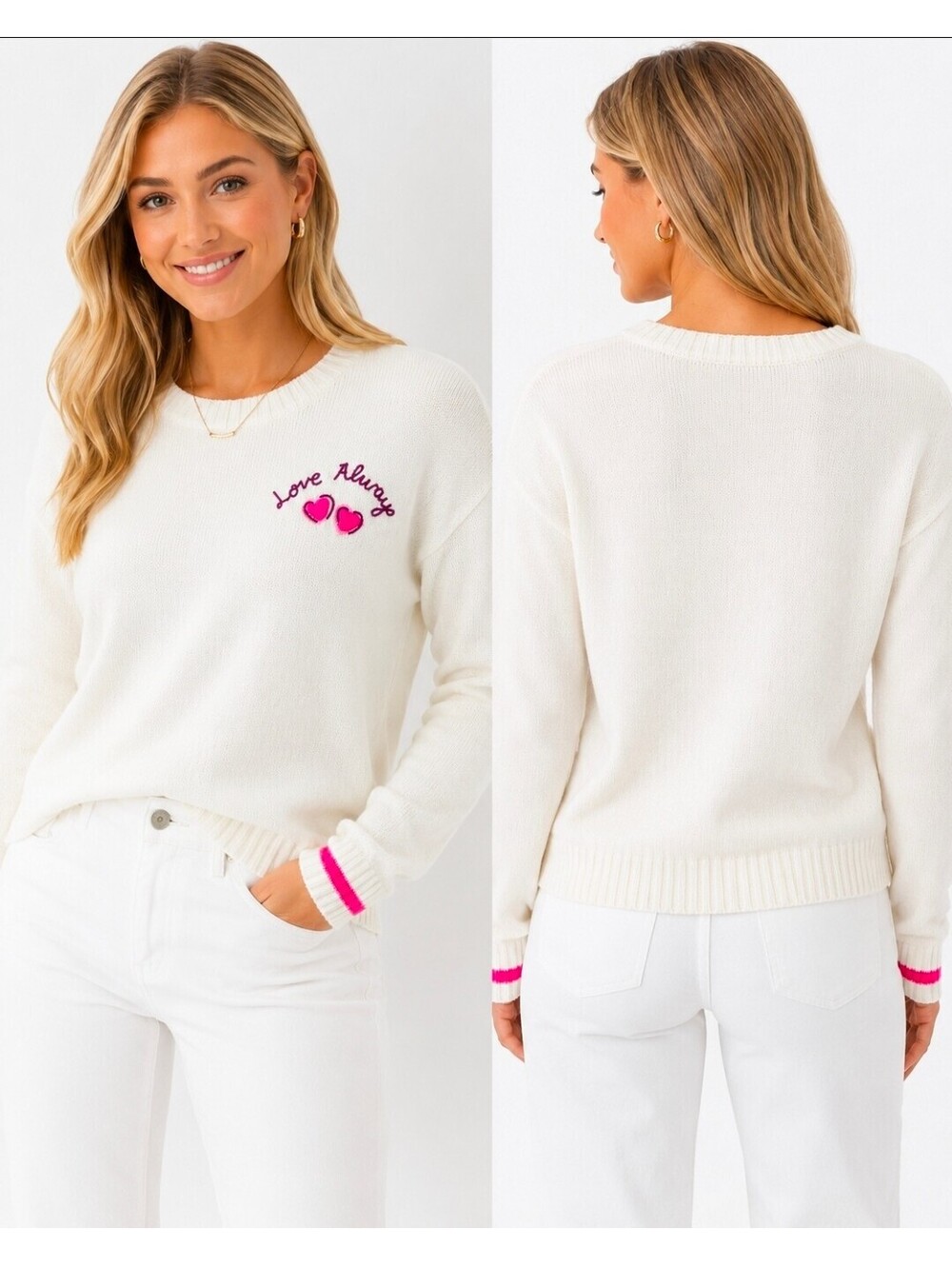 Lilly Pulitzer Pippy Sweater XS Coconut Love Alway Hearts Embroidered White Pink
